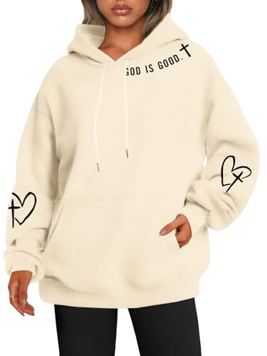 FAYALEQ Christian Sweatshirt For Women God Is Good Hoodies Graphic Tops - color: Beige, size: XX-Large