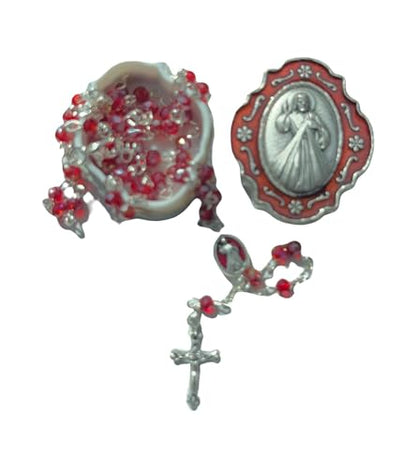 Catholic Silver Linked Rosary Set – 3mm Beads, 14.25" Length, Metal Keepsake Gift Box with Enamel Inlay – Perfect First Communion Gift (Divine Mercy) - color: Divine Mercy