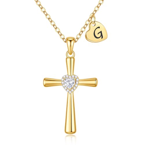 MONOOC Cross Initial Necklace for Women Girls - Christian Birthday Gifts - color: G