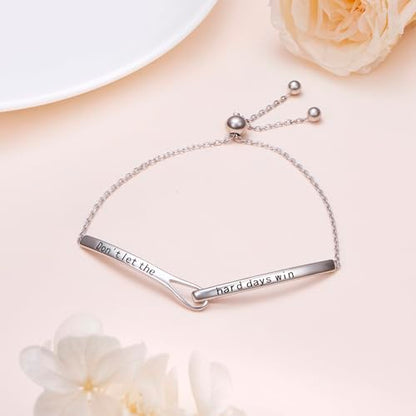 Sterling Silver Engraved Inspirational Adjustable Infinity Bracelet Graduation Gift for Mother Sister Best Friend Jewelry for Women - style: Don't Let the Hard Days Win Be Anxious for Nothing