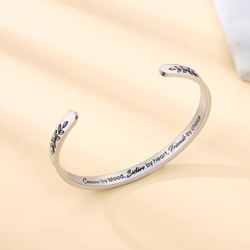 TONY & SANDY Cuff Bracelets for Women Teen Girls Best Friend Sister Mom Daughter Granddaughter Easter Birthday Mother's Day Christmas Stocking Stuffers for Teen Girls Women Jewelry - style: 1 - Cousin Gifts - Cousins by blood, sisters by heart, friends by