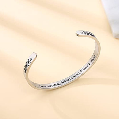 TONY & SANDY Cuff Bracelets for Women Teen Girls Best Friend Sister Mom Daughter Granddaughter Easter Birthday Mother's Day Christmas Stocking Stuffers for Teen Girls Women Jewelry - style: 1 - Cousin Gifts - Cousins by blood, sisters by heart, friends by