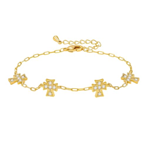 Cicy Bell Cross Bracelets For Women 24k Gold Plated Cubic Zirconia Bracelet - color: Gold-D
