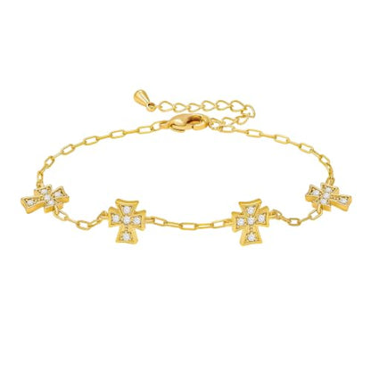 Cicy Bell Cross Bracelets For Women 24k Gold Plated Cubic Zirconia Bracelet - color: Gold-D