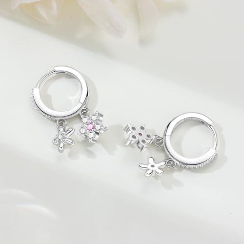 925 Sterling Silver Cute Animal Unique Huggie Hoop Earrings for Women - color: Two Flower