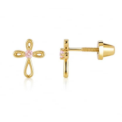 Cherished Moments Cross Earrings, .925 Sterling Silver or 14k Gold-Plated - color: SM Gold Pink