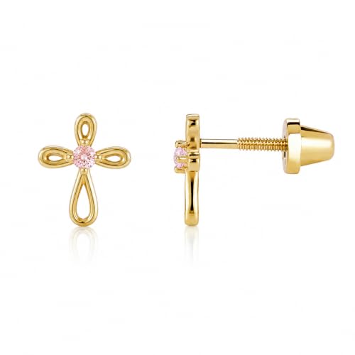 Cherished Moments Cross Earrings, .925 Sterling Silver or 14k Gold-Plated - color: SM Gold Pink