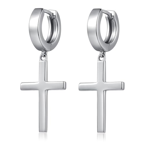 Jianhanzb S925 Sterling Silver Cross Earrings for Women Men - color: A: Silver