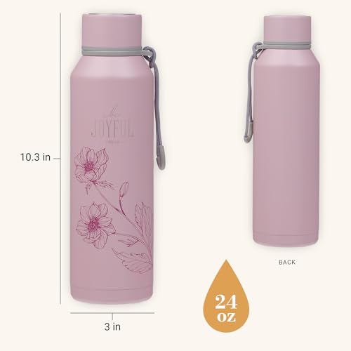 Christian Art Gifts 24 oz. Stainless Steel Insulated Water Bottle for Women: Be Joyful Bible Verse, Encouraging Gift for Women, Leak-Proof Easy Twist Cap, Carry Loop, No Sweat Design, Pink Floral - color: Pink Floral/Be Joyful