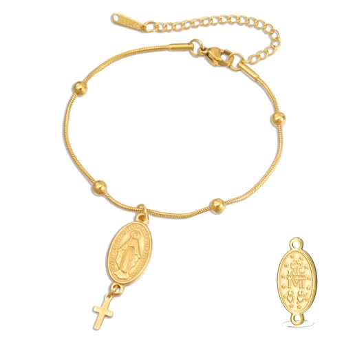 VASSAGO Virgin Mary Bracelet for Women Men Double-Sided Virgen de Guadalupe Rosary Bracelet Medal Handmade Braided Rope Catholic Christian Religious Jewelry Gift - color: Gold 13