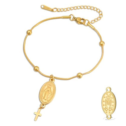 VASSAGO Virgin Mary Bracelet for Women Men Double-Sided Virgen de Guadalupe Rosary Bracelet Medal Handmade Braided Rope Catholic Christian Religious Jewelry Gift - color: Gold 13