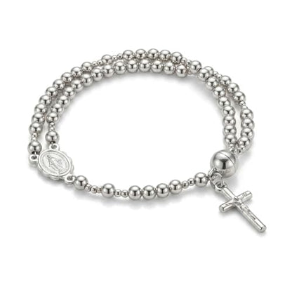 Cross Rosary Bracelet for Women Handcrafted Crystal Virgin Mary Cross Beaded Bracelets Christian Faith Link Bracelets Crucifix Religious Christian Faith Jewelry - color: Silver