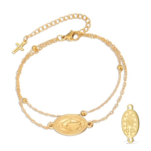 VASSAGO Virgin Mary Bracelet for Women Men Double-Sided Virgen de Guadalupe Rosary Bracelet Medal Handmade Braided Rope Catholic Christian Religious Jewelry Gift - color: Gold 11