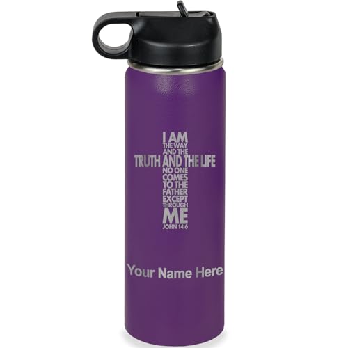 LaserGram Personalized 20oz Water Bottle, Bible Verse John 14-6 (Dark Purple) - color: Dark Purple, size: 20 Ounces