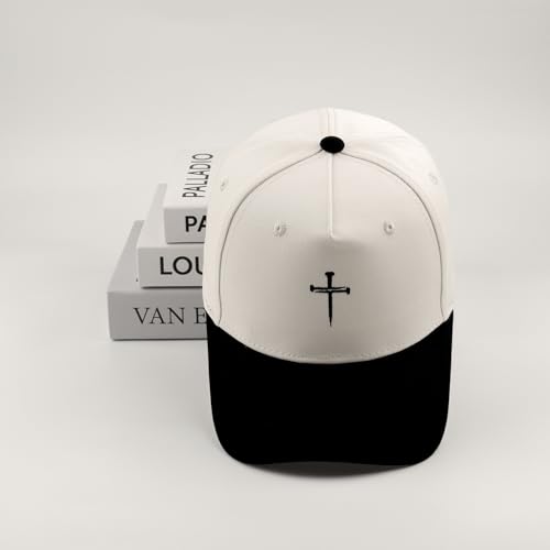 Embroidered Christian Two-Tone Baseball Cap for Men & Women, Adjustable Dad Hat Christmas Easter Gift - color: Jesus 3 Nail Cross Shape, Black/Beige