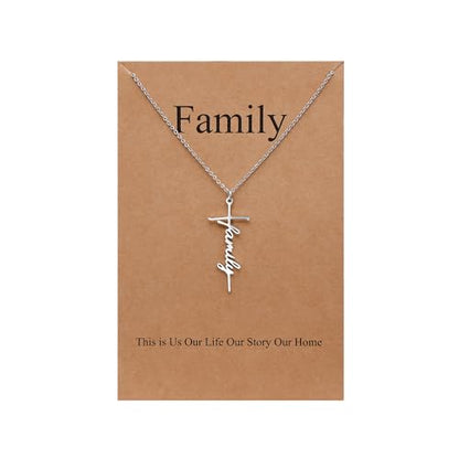 Lcherry Faith Cross Pendant Necklace for Women Religious Christian Jewelry Birthday Christmas Gifts for Women - style: 23-Family