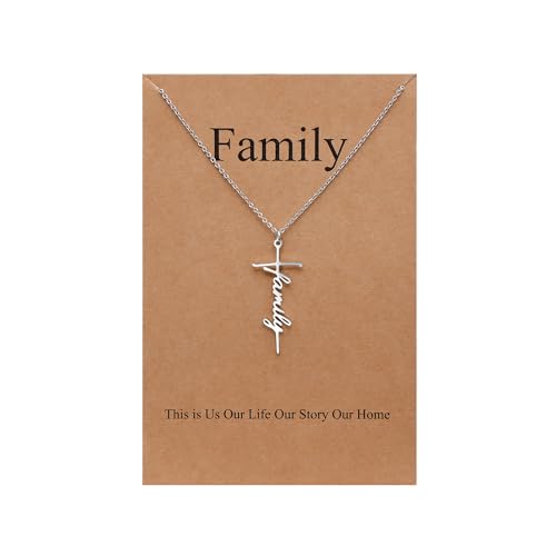 Lcherry Faith Cross Pendant Necklace for Women Religious Christian Jewelry Birthday Christmas Gifts for Women - style: 23-Family