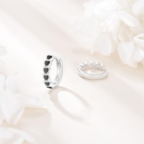 AOBOCO Black Hoops Earrings for Men Sterling Silver Viking Celtic Cross Heart Skull Round Triangle Hoop Earrings Birthday Father Day Christmas Jewelry Gifts for Men Women Friends - style: Heart Hoops