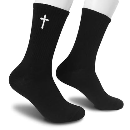 Christian Socks for Men, Biblical Crew Socks Gifts for Dad Grandpa Husband 3 - color: Black Cross