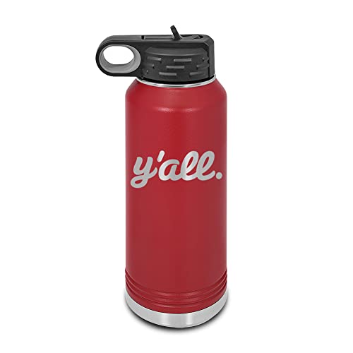 Y'all Laser Engraved Water Bottle Customizable Polar Camel Stainless Steel with Straw - southern script you all you’ll Maroon 32 oz - color: Maroon