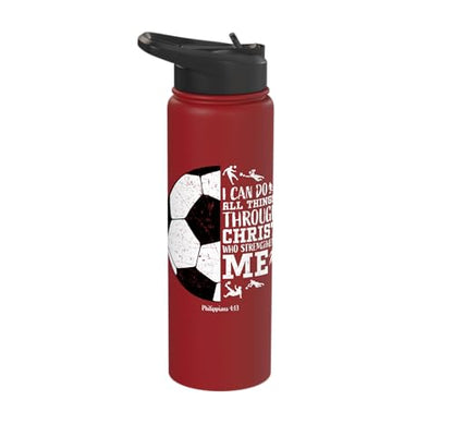 Christian Soccer Faith Graphic Bible Verse Philippians 4:13 Stainless Steel Insulated Water Bottle - color: Red