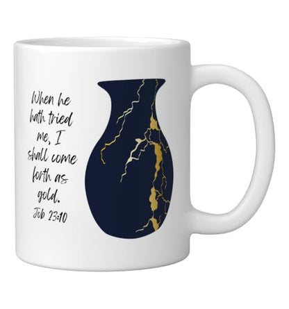 Bible Verse Jesus Christ Kintsugi Vase Gold Job Christian Ceramic Mug, White, 11oz - color: White, size: 11 Ounces