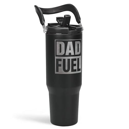 Dad Fuel Stainless Steel Insulated 30oz Tumbler with Carry Handle & Flip Straw Lid for Dad on Fathers Day, Birthday or Christmas - color: Dad 3