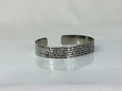 FashionJunkie4Life 925 Sterlin Silver and Stainless Steel Open Cuff Bracelet - color: Psalms 23