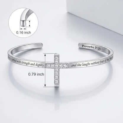 Cross Bangle Religious Cross Cuff Bangle Bible Verse Christian Gifts Jewelry for Women