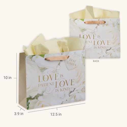 Christian Art Gifts Large Wedding Gift Bag with Tissue Paper - color: Love is Kind/White Rose, style: Large Landscape