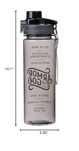Christian Art Gifts Wide Mouth BPA-Free Reusable Plastic Sports Water Bottle for Men & Women, Inspirational Scripture w/Locking Flip-Top Lid & Carry Strap, 28 oz. - color: Black - Armor of God