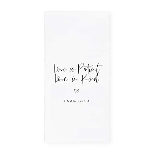 The Cotton & Canvas Co. Love is Patient Love is Kind 1 Corinthians 13:4-8 Scripture, Bible, Religious, Soft and Absorbent Tea Towel, Flour Sack Towel and Dish Cloth