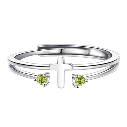 S925 Sterling Silver Cross Rings Birthstone Rings Christian Jewelry for Women Daughter, Easter Gifts, Confirmation and Baptism Gifts - color: 8-Aug