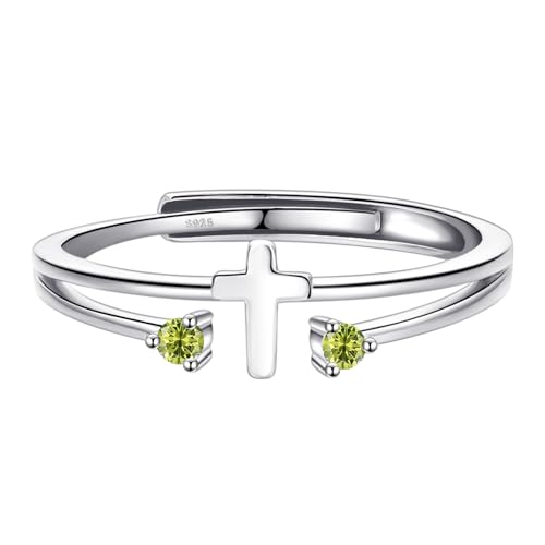 S925 Sterling Silver Cross Rings Birthstone Rings Christian Jewelry for Women Daughter, Easter Gifts, Confirmation and Baptism Gifts - color: 8-Aug