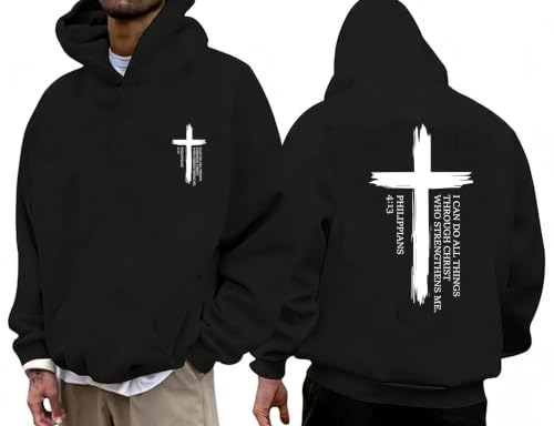 Christian Hoodies for Men Jesus Hoodies Faith Bible Verse Graphic Pullover - color: Black, size: Medium