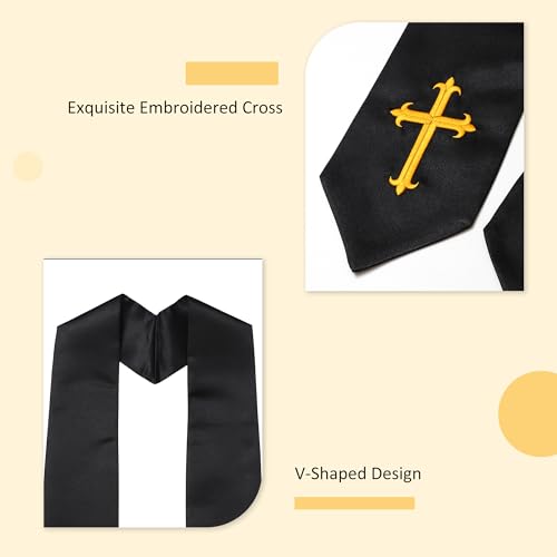 Clergy Stole & Choir Stole with Embroidered 60/72" - color: Black, size: 72 inch