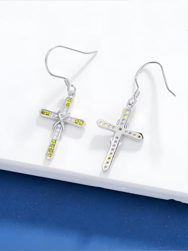 Seiyang Cross Birthstone Earring 925 Sterling Silver Cross Dangle Drop Earrings with 12 Months Birthstone Birthday Jewelry Gifts for Women Mom Her - color: 08-August, size: Style C