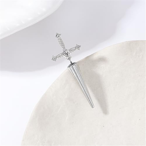Gothic CZ Cross Sword Stud Earrings for Women Unisex - color: Silver