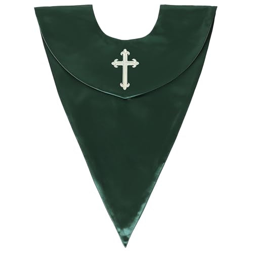 GradPlaza Unisex V Shape Church Choir Stole with Gold or White Embroidery Cross for Adults Church - color: Forest Green, style: White Cross