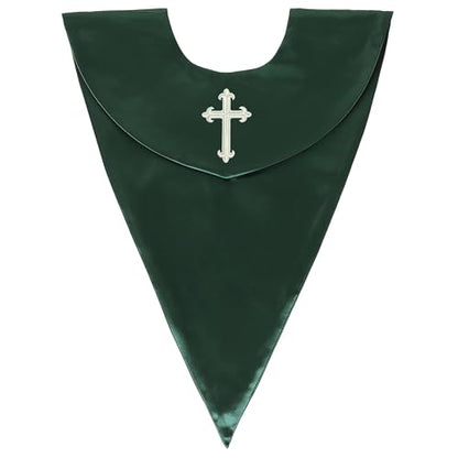 GradPlaza Unisex V Shape Church Choir Stole with Gold or White Embroidery Cross for Adults Church - color: Forest Green, style: White Cross