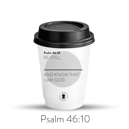 Double-Walled Paper Hot Cup, 12oz, Grey, Personalized Scripture Verses, for Sunday Morning Coffee Service and Small Groups, 25 Pack with Black Lids