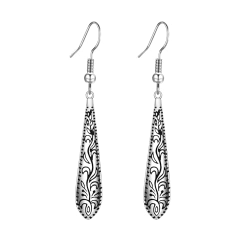 Silver Dangle Earrings For Women Trendy,Boho Cute Drop Western Earings,Vintage Gothic Ethnic Statement Beach Vacation Long Earrings with Leaf Teardrop Turquoise Crystal Tassels,Fashion Jewelry Birthday Gift. - color: A47) Engarved Flower Tie Shaped