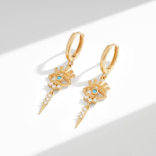 VACRONA Gold Heart Hoop Earrings Huggie Earrings for Women 14k Gold Plated Small Hoops Earrings - color: Turquoise Evil Eye