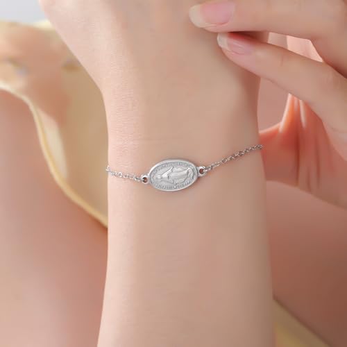 VASSAGO Virgin Mary Bracelet for Women Men Double-Sided Virgen de Guadalupe Rosary Bracelet Medal Handmade Braided Rope Catholic Christian Religious Jewelry Gift - color: Silver 12