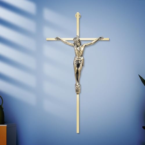 ALDENTA Crucifix Wall Cross, 10 Inch Gold Catholic Metal Cross with Jesus - color: Shiny Gold