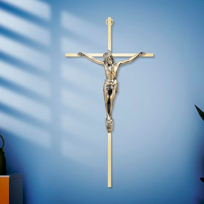 ALDENTA Crucifix Wall Cross, 10 Inch Gold Catholic Metal Cross with Jesus - color: Shiny Gold