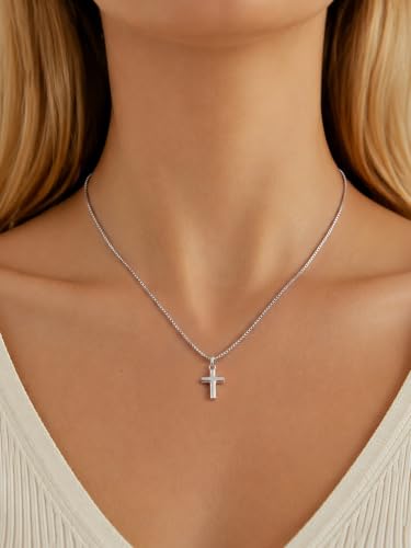 KeyStyle Cross Necklace for Women,Silver/Gold/Rose Gold Cross Pendant - color: 01-Small Cross-Silver