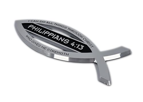 Elektroplate Christian Fish Philippians 4:13 with Verse OEM Chrome Emblem for Cars, Trucks, and All Auto | Universal Fit at 4" x 1.4" | Weatherproof - color: Philippians 4:13