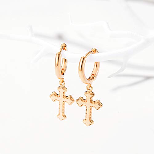VACRONA Gold Heart Hoop Earrings Huggie Earrings for Women 14k Gold Plated Small Hoops Earrings - color: golden cross