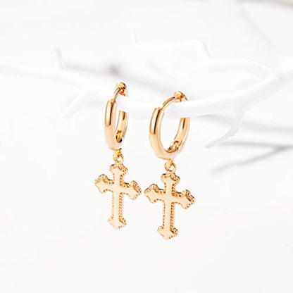 VACRONA Gold Heart Hoop Earrings Huggie Earrings for Women 14k Gold Plated Small Hoops Earrings - color: golden cross